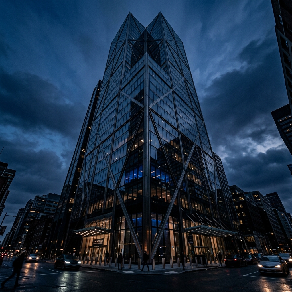 Rascacielos moderno de cristal – arquitectura digital Brikzen